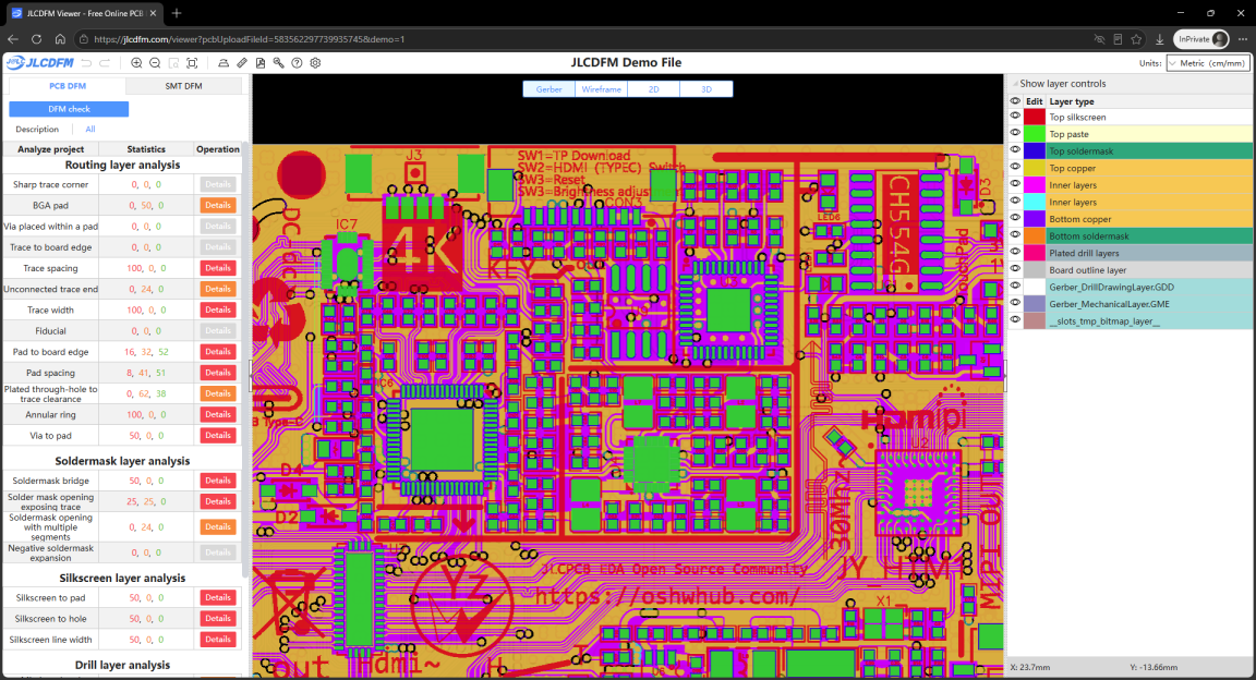 JLCPCB DFM screenshot